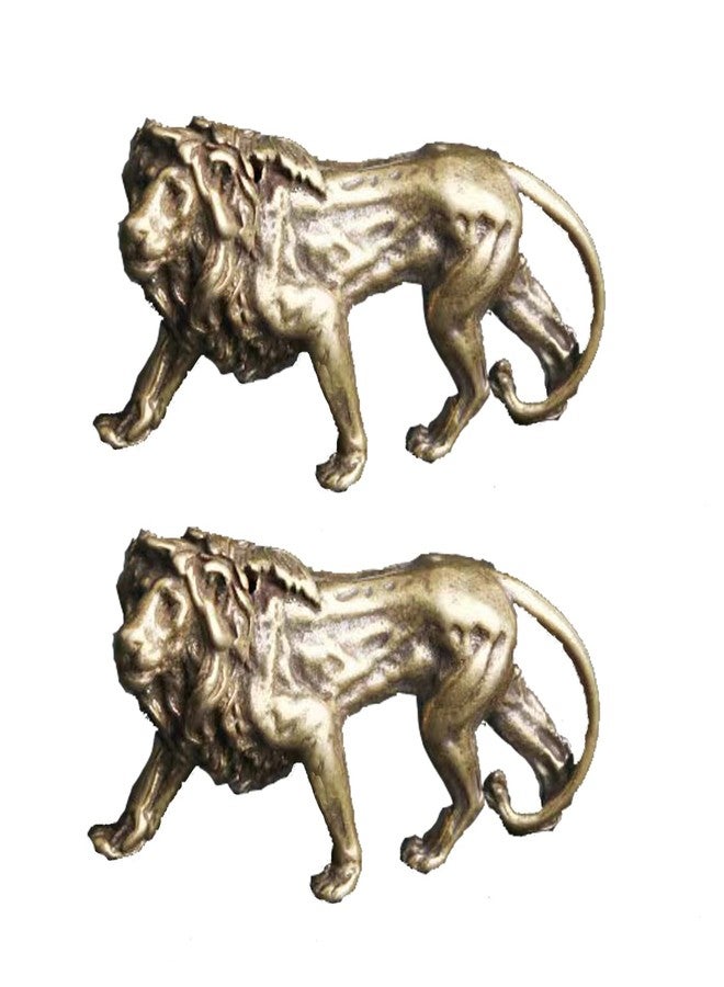 ALHBEJT Chinese Handmade Brass Lion Statue Home Decor Animal Figurines for Living Room Bedroom Home Office Cabinets Mininature Craft Gift (2Pcs Gold) - Image 1